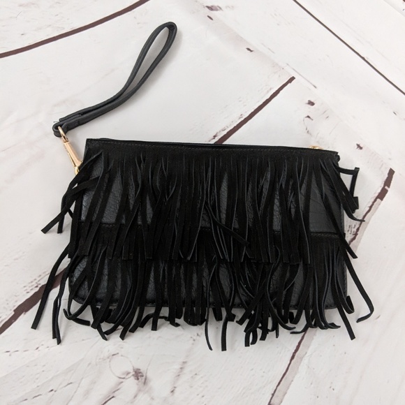Handbags - Black fringe clutch